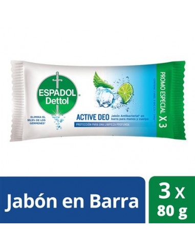 Espadol Dettol Active Deo jabon 3 x 80 G